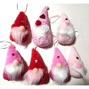 Set of 7 Valentine’s Day Gnomes Plush Pink Hearts Gnome Plush Decor 5” Tall Each